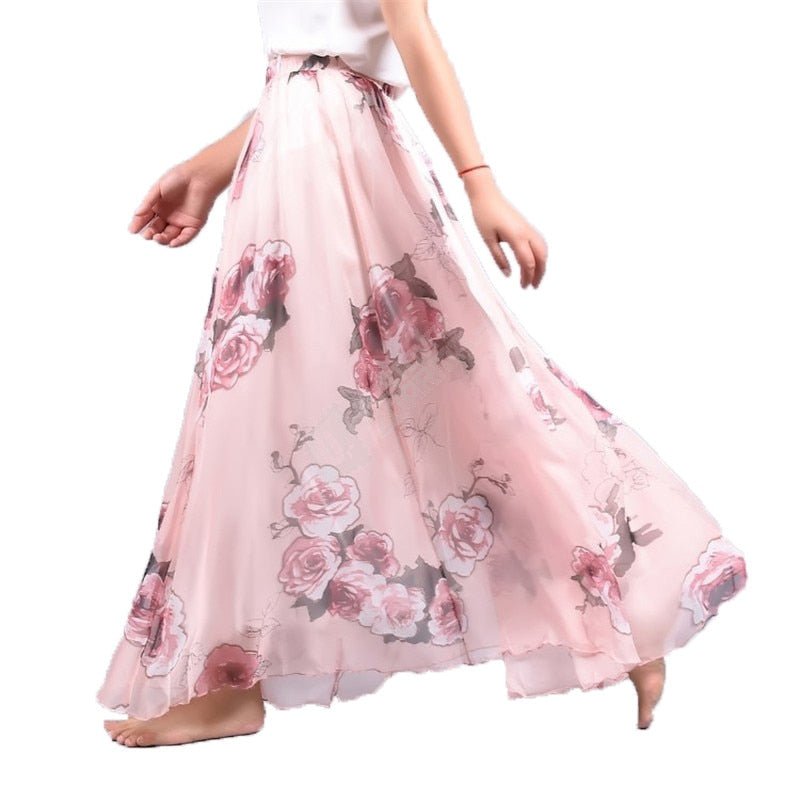 BlackPluss - Elegant Summer Long Skirt Women Chiffon Saia Beach Bohemian Maxi Skirts