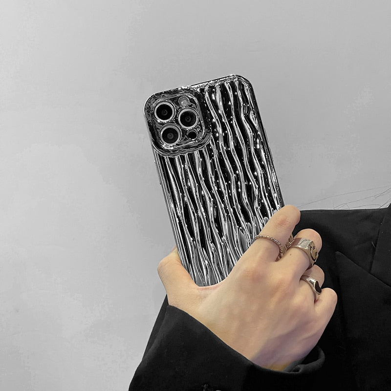 BlackPluss - Qianliyao Luxury Silver Tin Paper Phone Case for iphone Water Ripple Shockproof Soft Cover