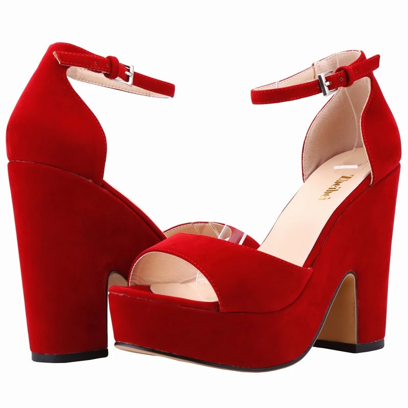 BlackPluss - Summer Ankle Strap Sandal 12cm Women Pumps Sexy Peep Toe Square High Heels