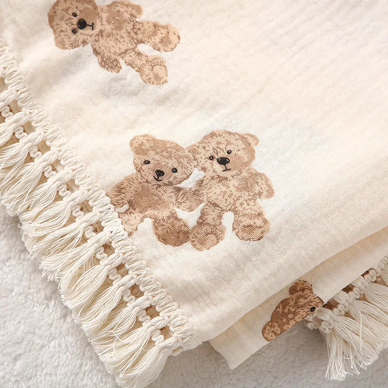 BlackPluss - Cute Bear Muslin Squares Cotton Baby Blanket for Newborn Plaid Infant Swaddle Blanket.