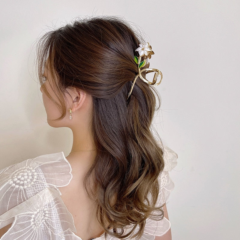 BlackPluss - Metal Hair Claw Elegant Gold Flowers