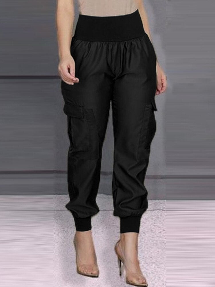 BlackPluss - Overall Women Casual Solid Pant Vintage Elastic Waist Pencil Trouser.