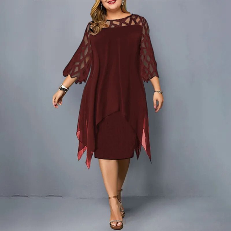 BlackPluss| New Elegant Lace Mesh Plus Size Dresses Women Sexy