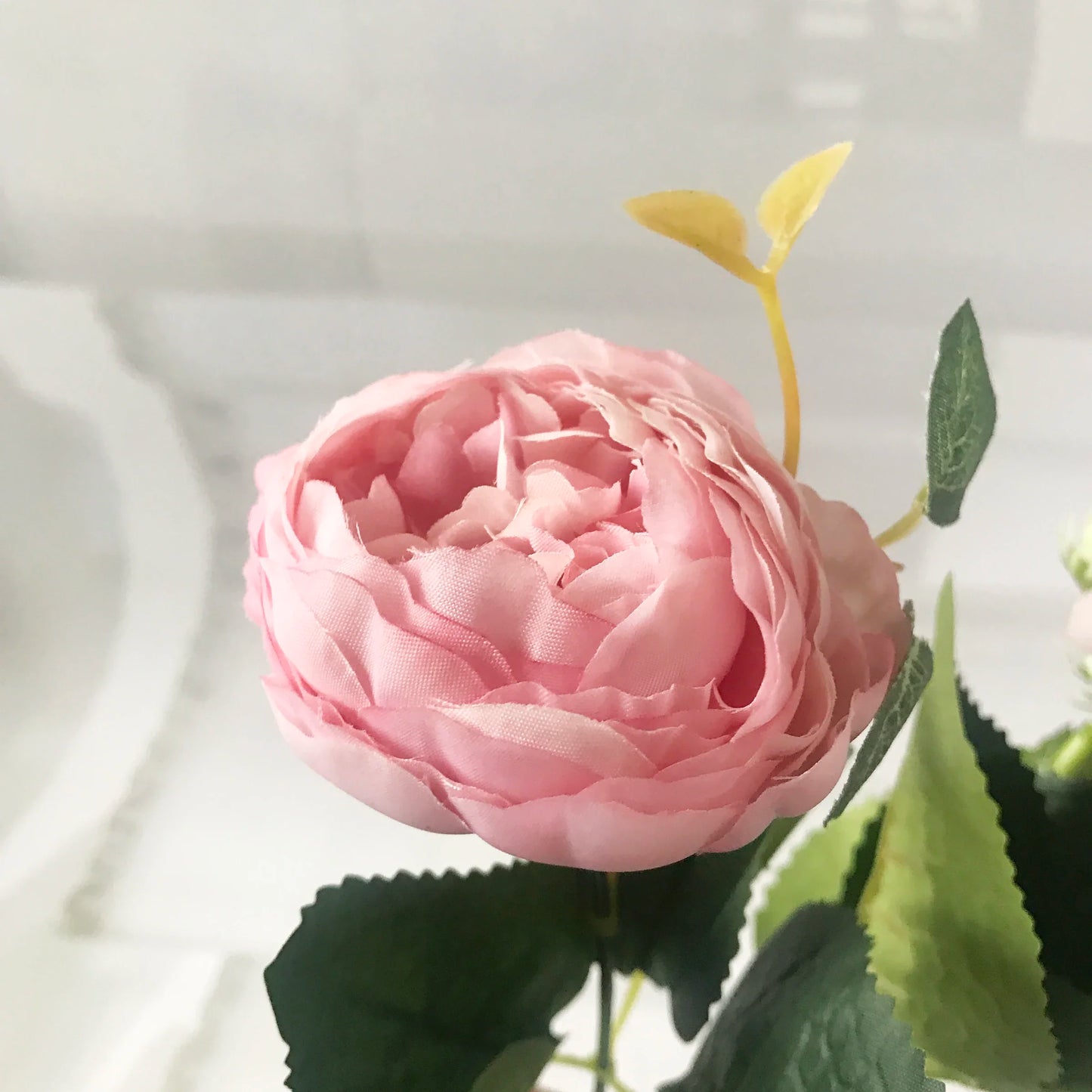 BlackPluss - 30cm Rose Pink Silk Peony Artificial Flowers Bouquet 5 Big Head and 4 Bud Flowers