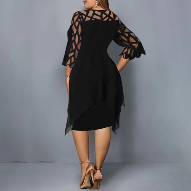 BlackPluss| New Elegant Lace Mesh Plus Size Dresses Women Sexy