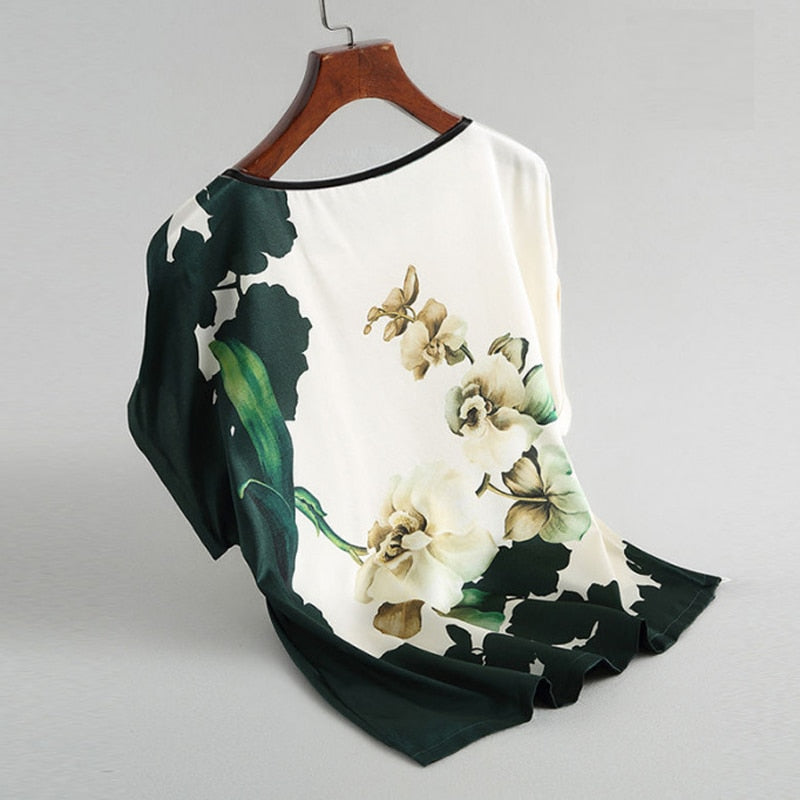 BlackPluss - Fashion Floral Print Blouse Pullover Ladies Silk Satin Plus Size.