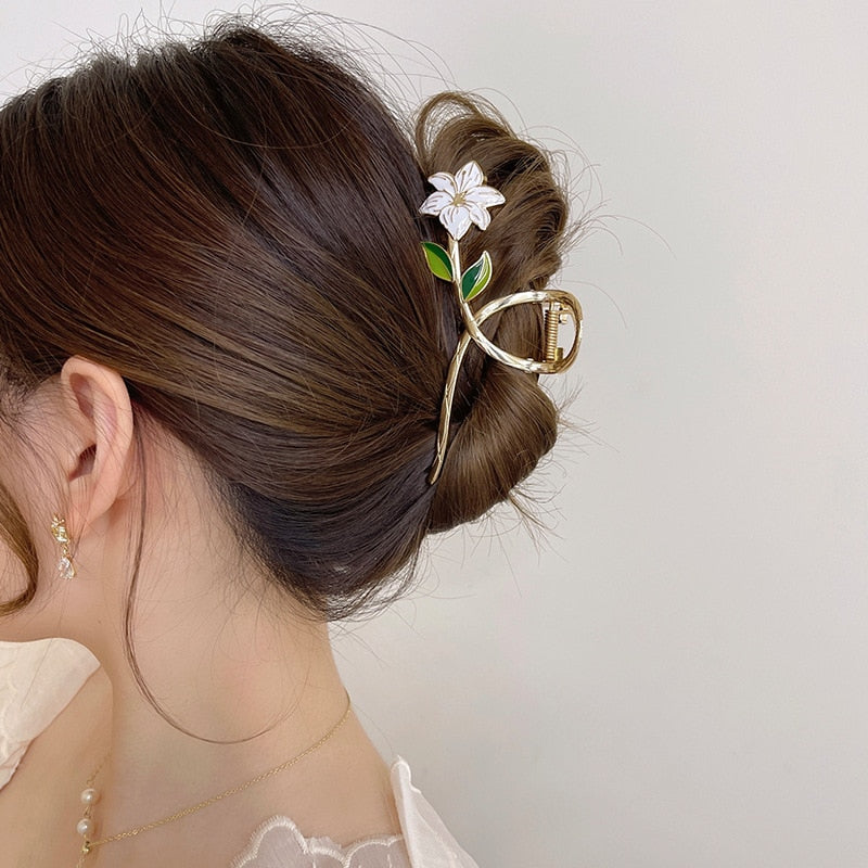 BlackPluss - Metal Hair Claw Elegant Gold Flowers