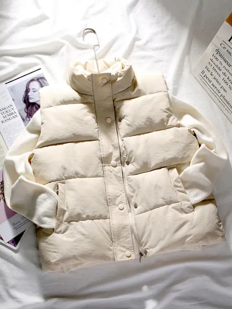 Blackpluss - Women Winter Warm Cotton Padded Puffer Vests Sleeveless Parkas Jacket.