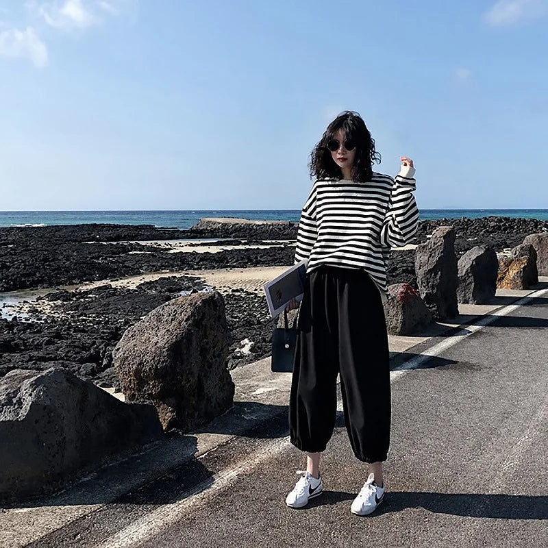 BlackPluss - Hoodies Women stripe cotton Hoodie Clothes long sleeve loose thin Sweatshirt Tops