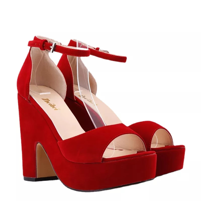 BlackPluss - Summer Ankle Strap Sandal 12cm Women Pumps Sexy Peep Toe Square High Heels