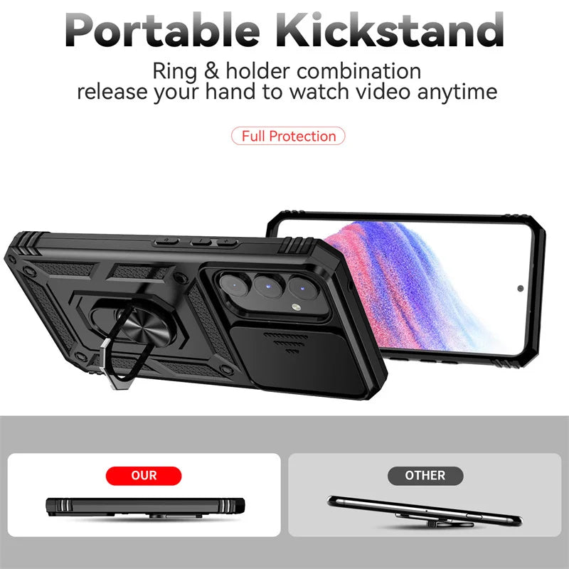 BlackPluss - For Samsung Galaxy A14 A34 A54 5G Case Slide Camera Protect Armor Phone Case For Samsung A54 A 14 34 54 Magnet Holder Ring Cover