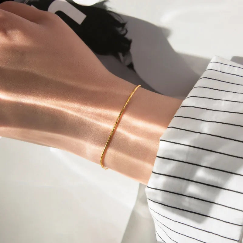 BlackPluss - Couples Men Women Gold Color Bracelets for Women Stainless Steel Snake Link Chain Lobster Clasp Snap Button Jewelry