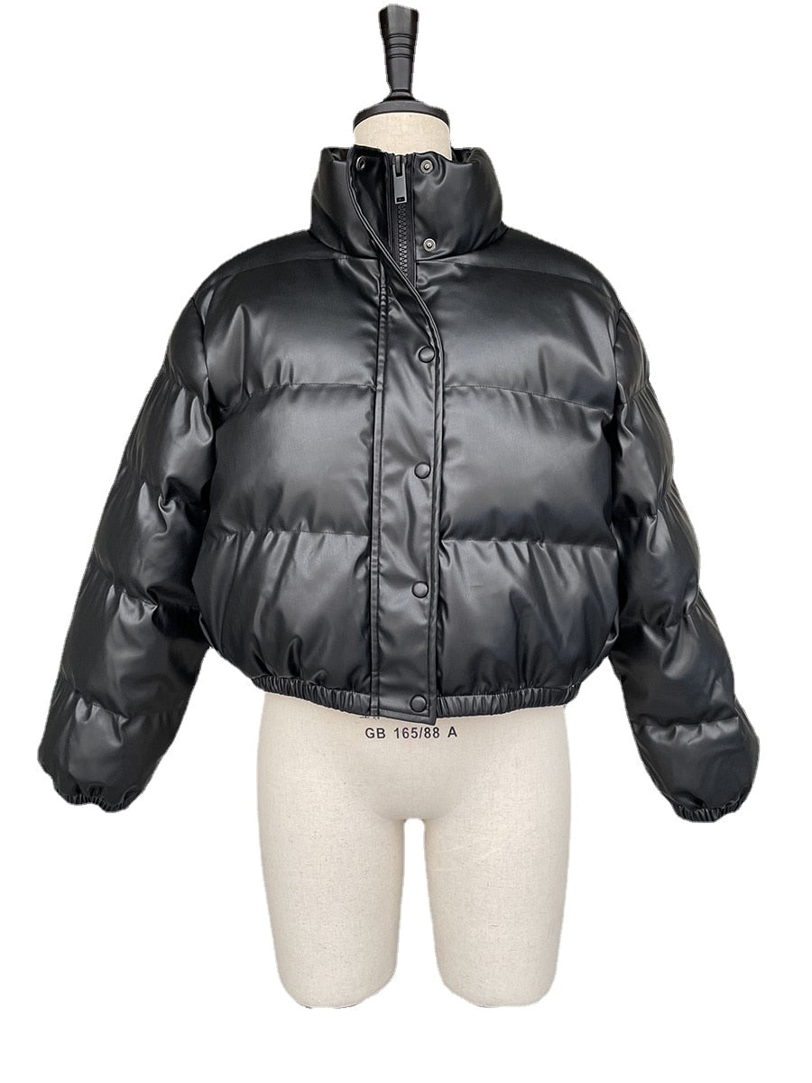 BlackPluss - Leather Coats Women Elegant Zipper Cotton Jackets Female Ladies