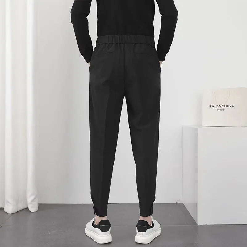 BlackPluss - Men Casual Pants Elastic Waist Small Feet Slim Korean Style