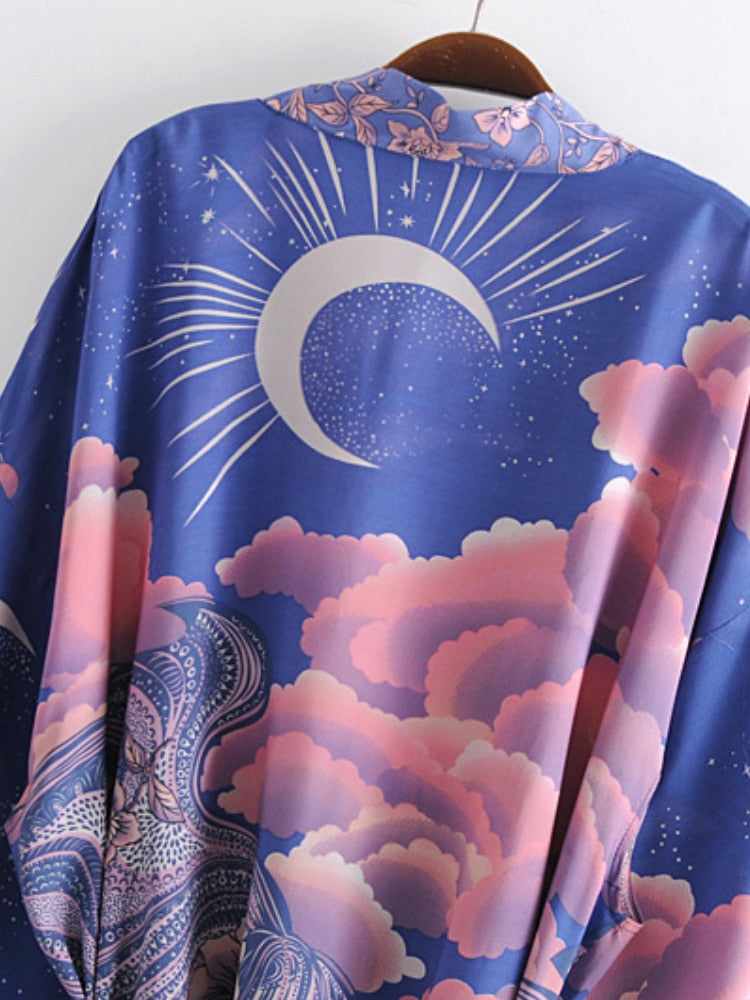 BlackPluss - Boho Vintage Star and Moon Floral Print Sashes Bohemian