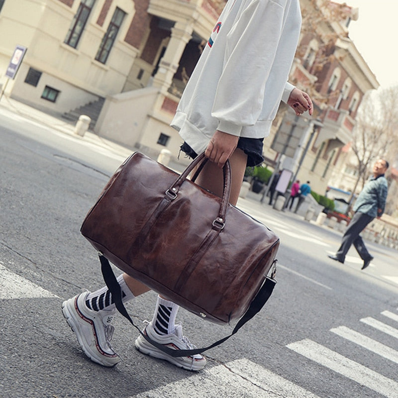 BlackPluss - Leather Travel Bag Large Duffle Independent Big Fitness Bags.