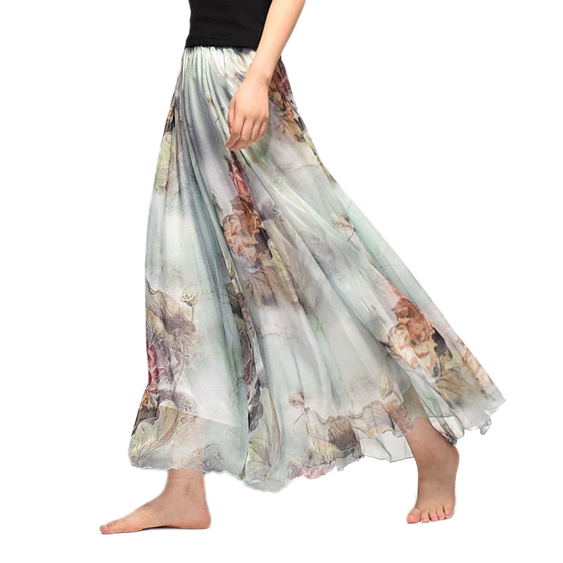 BlackPluss - Elegant Summer Long Skirt Women Chiffon Saia Beach Bohemian Maxi Skirts