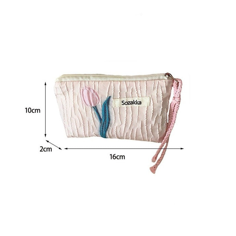 Black Pluss - Kawaii Floral Travel Coin Purse Lipstick Cosmetic Small Storage Bag.