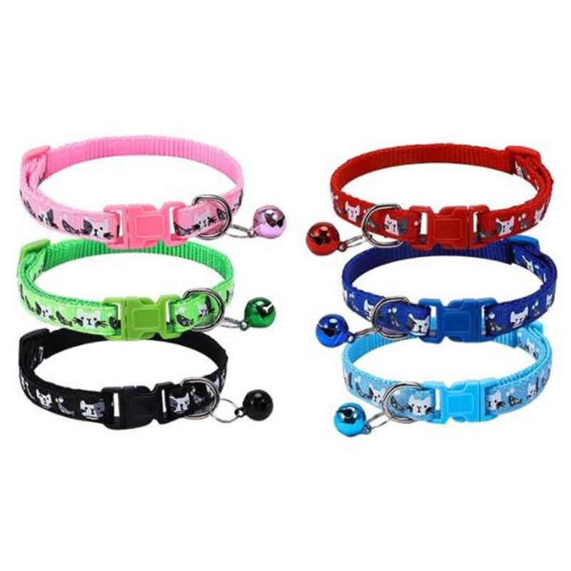 BlackPluss - Pet Cat Collar Colorful Pattern Cute Bell Adjustable Collars For Cats Kitten DIY.