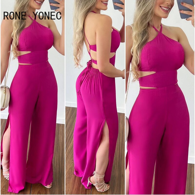 BlackPluss - Solid Elegant Sexy Halter Cami Crop Top High Silt Elastic Waist.