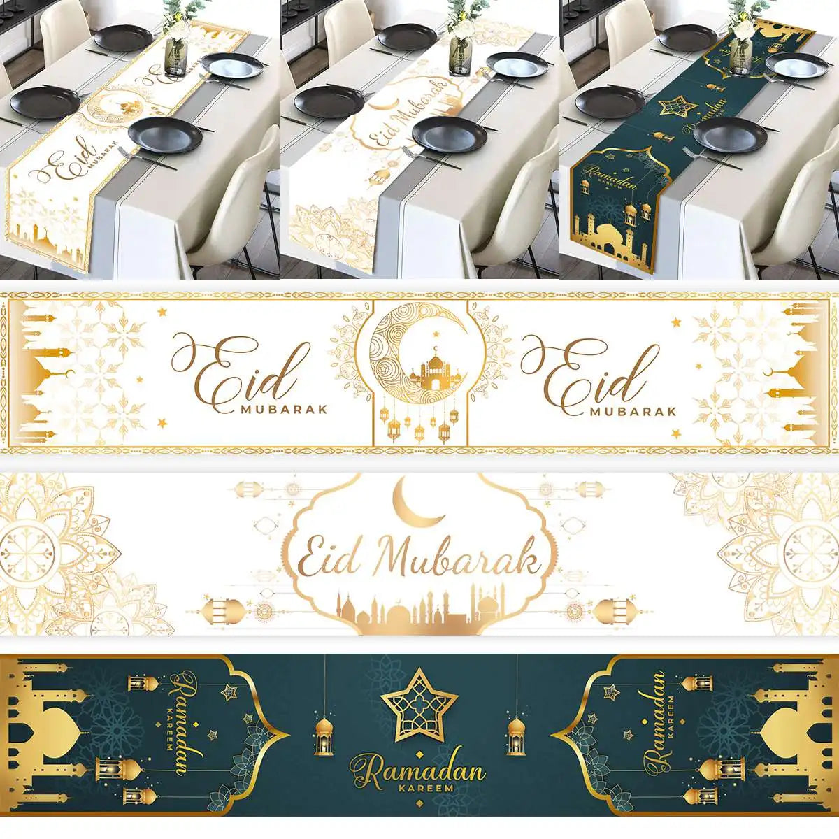 BlackPluss - Ramadan Decoration Table Runner EID Mubarak Decor 2024 For Home Tablecloth Ramadan Kareem Islamic Muslim Party Eid Al-Fitr Gifts