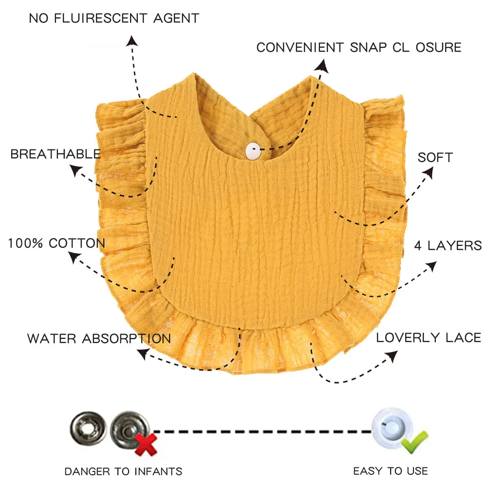 BlackPluss - Cotton Baby Bibs Solid Color Ruffle Absorbent Baby Feeding Bib Newborn Burp Cloths Bandana Scarf for Boy Girls Feeding Drool Bib