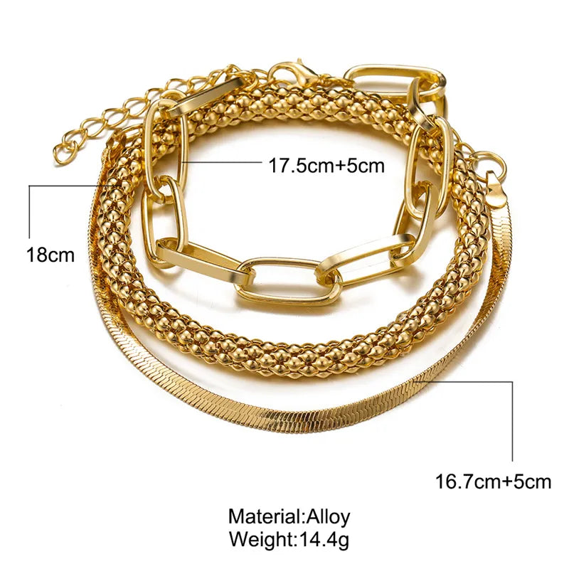 BlackPluss - 3PCS/Set Fashion Thick Chain Link Bracelets Bangles For Women Vintage Snake .