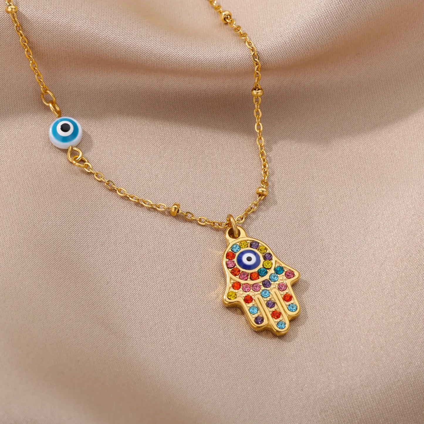 BlackPluss - Zircon Evil Eye Pendant Necklace For Women Stainless Steel Turkish Eye