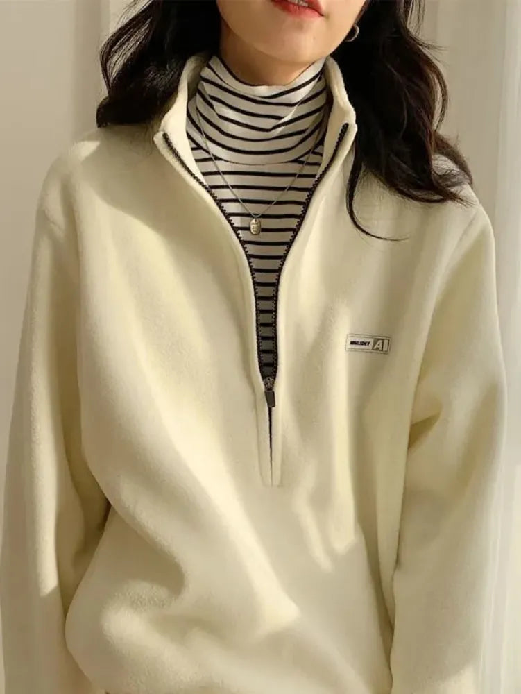 Blackpluss - Warm Fleece Fluffy Zip Hoodies Women Casual Sweatshirt Top.