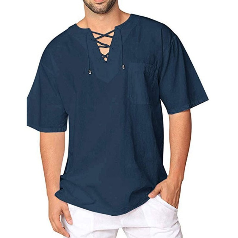 BlackPluss - Short-sleeved T-shirt Cotton and Linen Casual Men's.