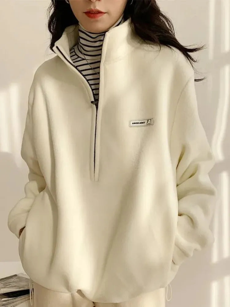 Blackpluss - Warm Fleece Fluffy Zip Hoodies Women Casual Sweatshirt Top.