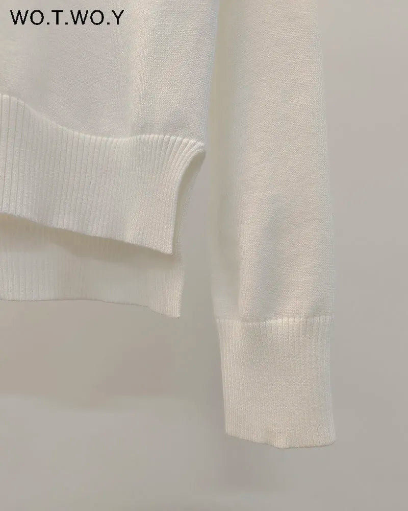 Blackpluss - Knitted 2 Piece Turtleneck Sweater Wide Leg Pants Set Women