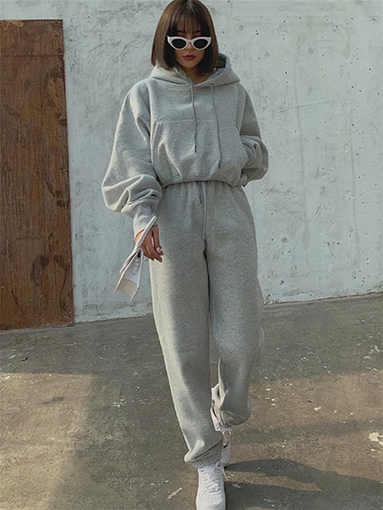 Blackpluss - Suit Winter Spring Solid Casual Tracksuit Women Fleece 2 Pieces Set Sports Sweatshirts Pullover Sweatpants Wholesale