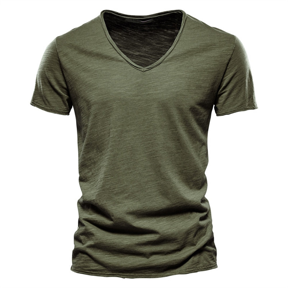 BlackPluss - V-neck T-shirt Men 100% Combed Cotton Solid Short Sleeve T Shirt.