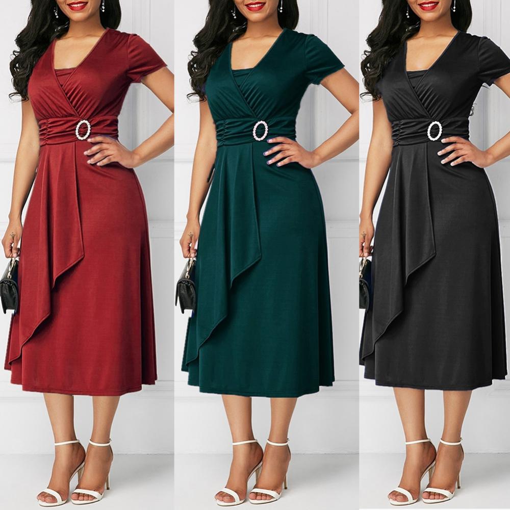 BlackPluss - Elegant Women Solid Color Short Sleeve V Neck.