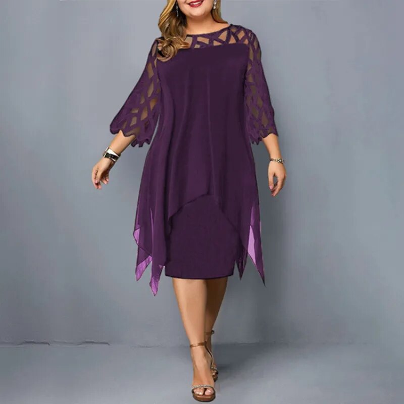 BlackPluss| New Elegant Lace Mesh Plus Size Dresses Women Sexy