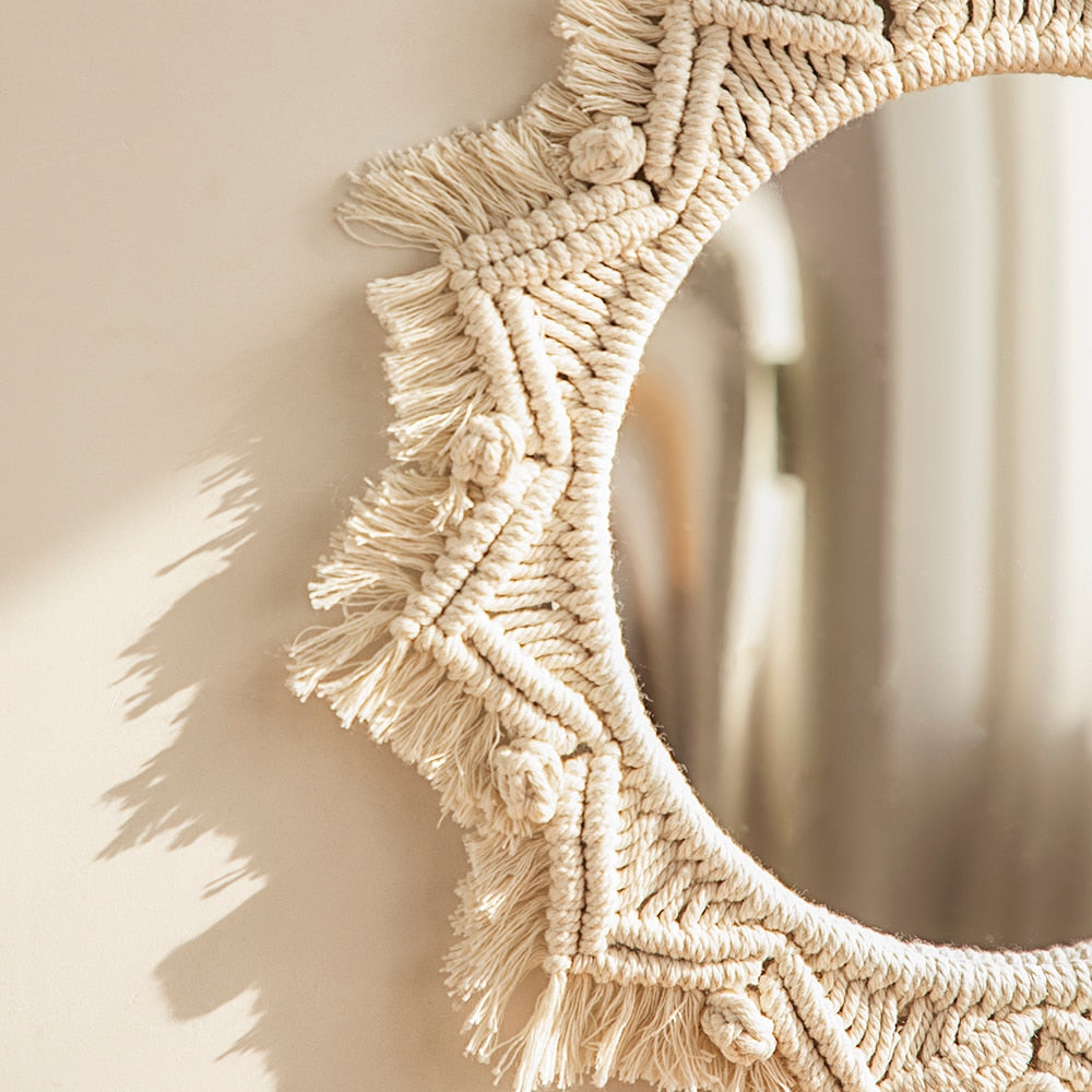 BlackPluss - Boho Macrame Round Mirror Decorative Mirrors Aesthetic