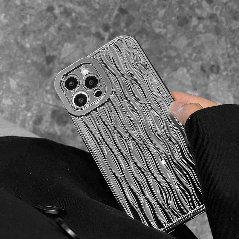 BlackPluss - Qianliyao Luxury Silver Tin Paper Phone Case for iphone Water Ripple Shockproof Soft Cover