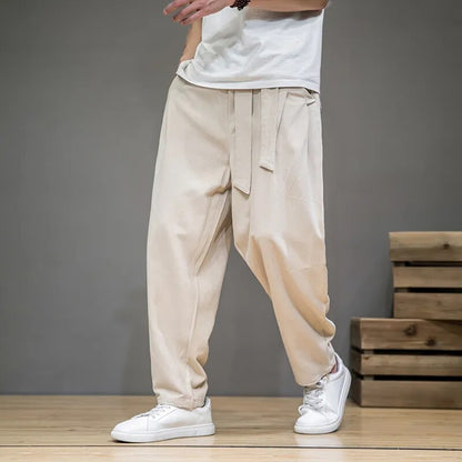 BlackPluss - Spring Cotton Linen Pants Men Elastic Waist Casual Harem Pant