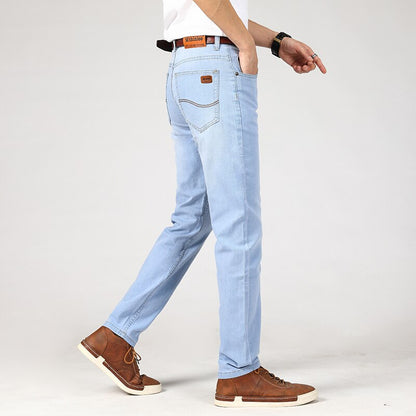 BlackPluss - Men's Business Casual Slim Fit Elastic Classic Style Trousers Sky Blue Pants.