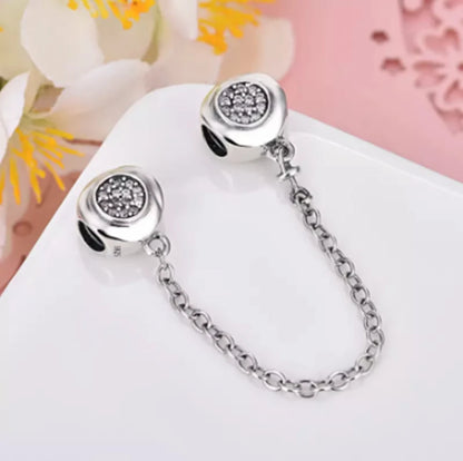 BlackPluss - 925 Silver Sparkling Sparkle Star Moon Safety Chain Charm Bead Fit Original Pandora Bracelet Pendant DIY Jewelry For Women