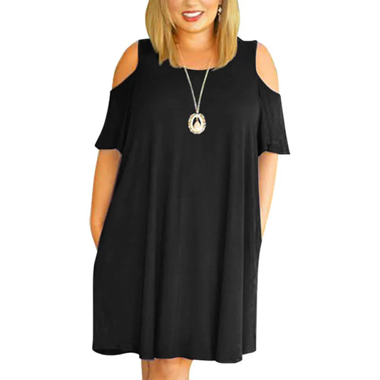 BlackPluss| Woman Summer dress Loose plus size dresses off the shoulder