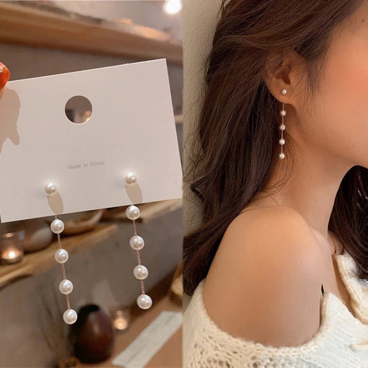 BlackPluss - Trend Simulation Pearl Long Earrings Moon Star Flower