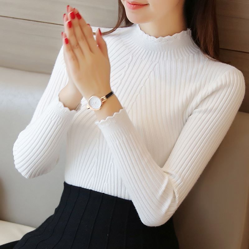 BlackPluss -  Women Candy Color Knitted Pullovers Long Sleeve Bottoming Knitted Sweater