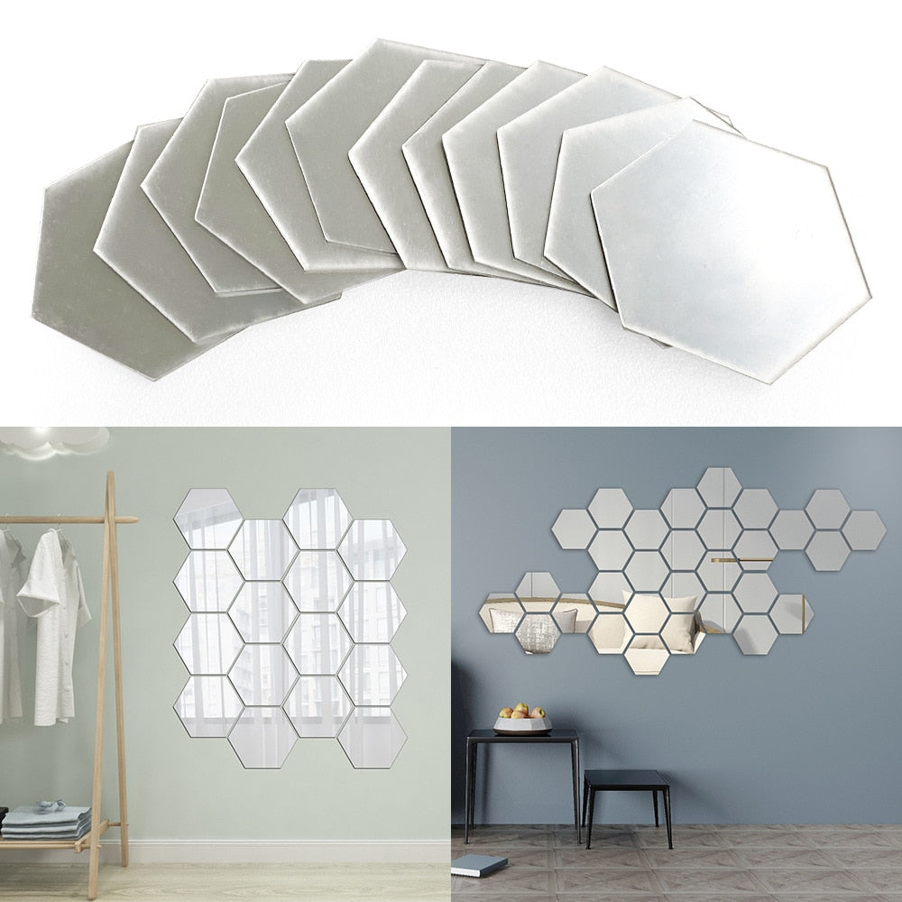 BlackPluss - 12PCs/Set DIY 3D Mirror Wall Sticker Hexagon Home Decor