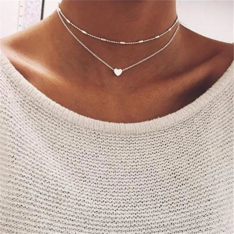 BlackPluss - Tiny Heart Choker Necklace for Women Silver Color Chain Smalll Love.