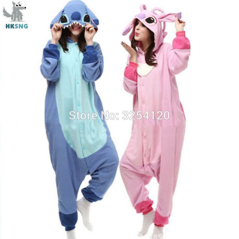 HKSNG Animal Adult Blue Pink Stich Onesies Kigurumi Pajama Anime Cartoon Cosplay Costumes Sleepwear Outfit Jumpsuit