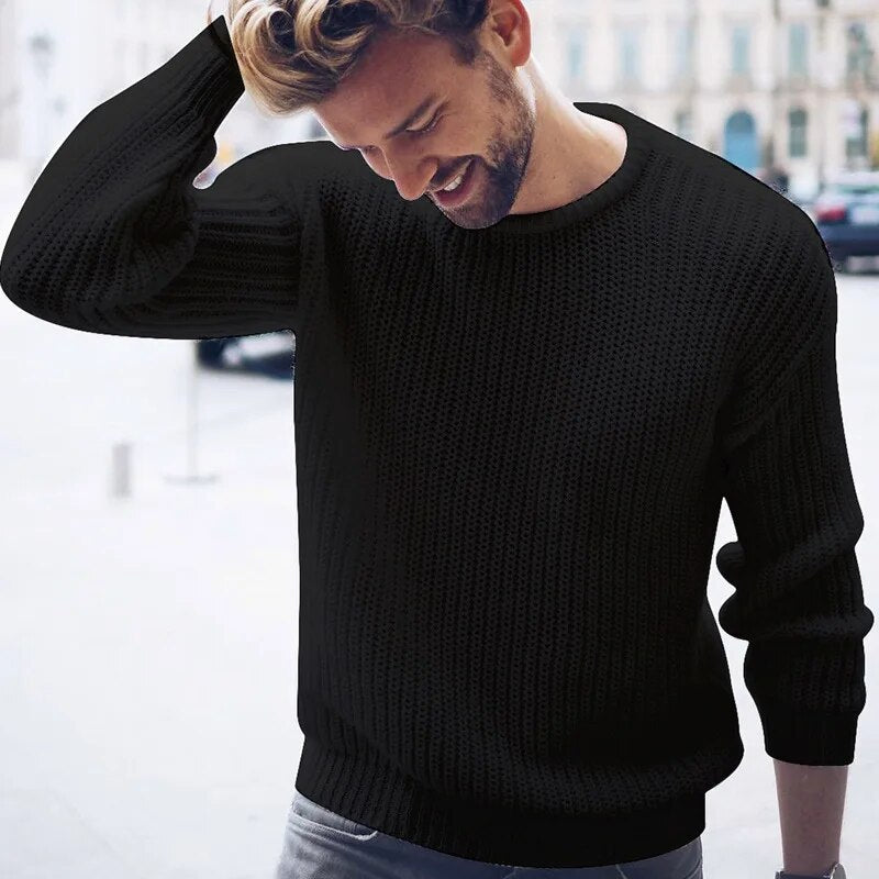 BlackPluss|  Autumn and winter new men's pullover Casual Jumper solid color knitted top