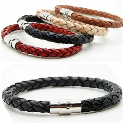 BlackPluss - Simple Design Men's Leather Bracelet Multicolor Stainless Steel.