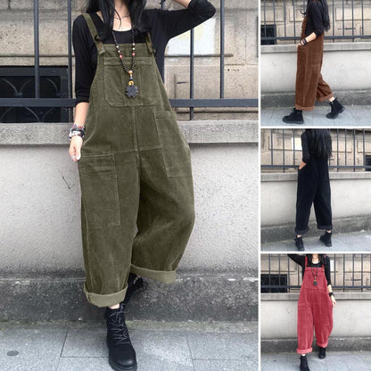 BlackPluss -  Corduroy Jumpsuits Women's Autumn Pants Casual Suspender.